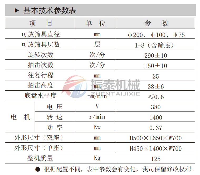 饲料原料拍击筛技术参数